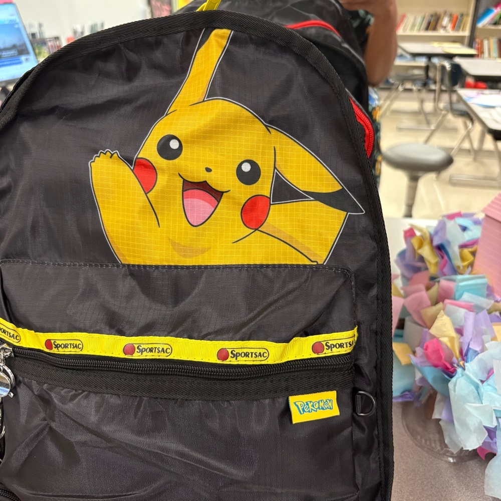 Pikachu Black Backpack with Red Poke Ball Charm Coin Pouch - Picture 2 of 13